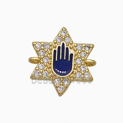 Copper Star Hand Connector Pave Zirconia Purple Enamel Gold Plated