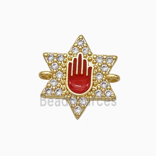 Copper Star Hand Connector Pave Zirconia Red Enamel Gold Plated
