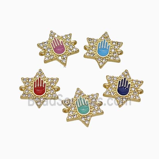 Copper Star Hand Connector Pave Zirconia Enamel Gold Plated Mixed