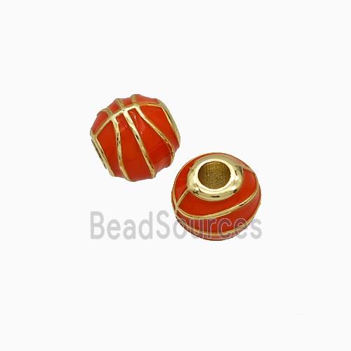 Copper Round Basketball Beads Red Enamel Large Hole Sports Gold Plated