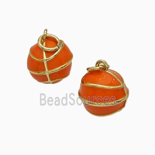 Copper Round Basketball Pendant Red Enamel Sports Gold Plated