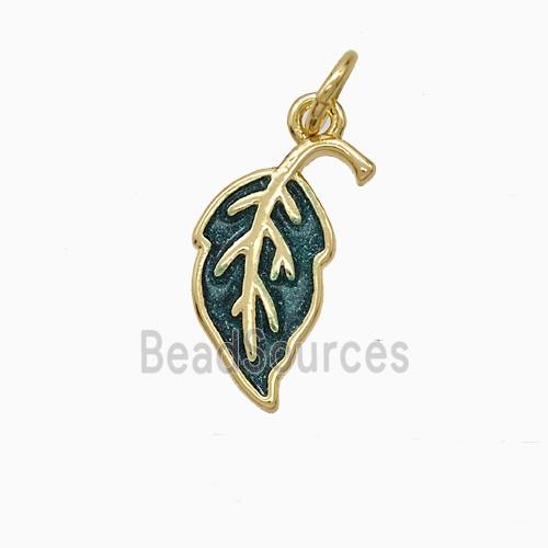 Copper Leaf Pendant Green Painted Gold Plated