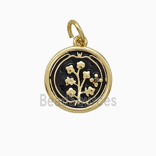 Copper Flower Pendant Black Enamel Gold Plated