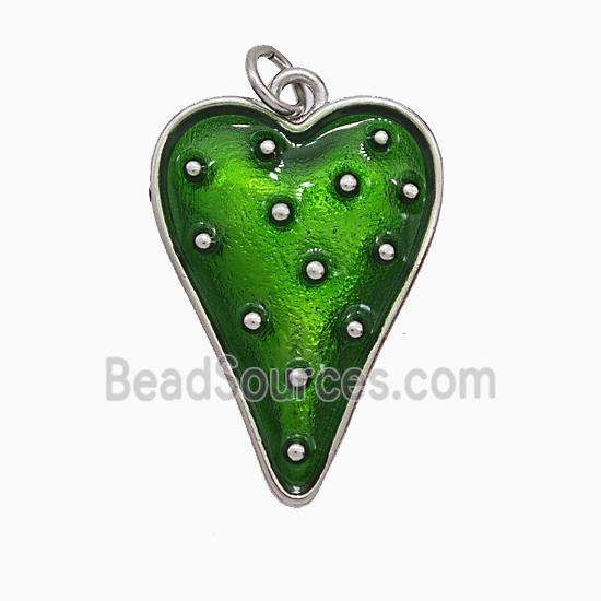 Copper Heart Pendant Green Painted Platinum Plated