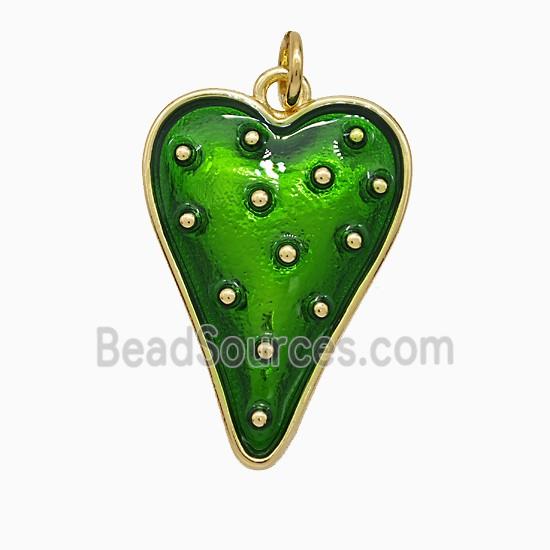 Copper Heart Pendant Green Painted Gold Plated