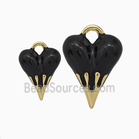 Copper Heart Pendant Black Enamel Gold Plated