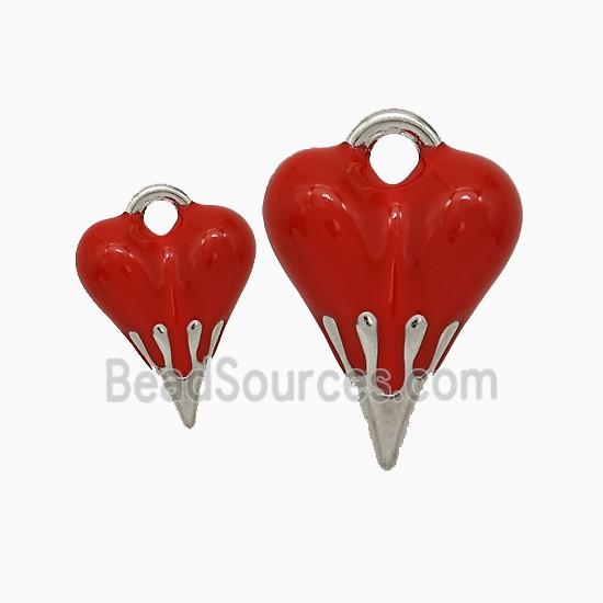Copper Heart Pendant Red Enamel Platinum Plated