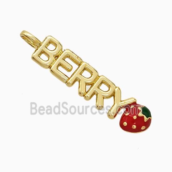 Copper Berry Strawberry Pendant Red Enamel Gold Plated