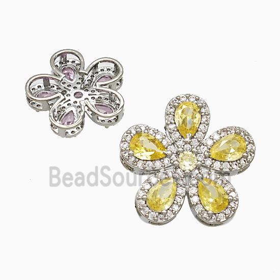 Copper Flower Pendant Pave Zirconia Yellow Crystal Glass Platinum Plated