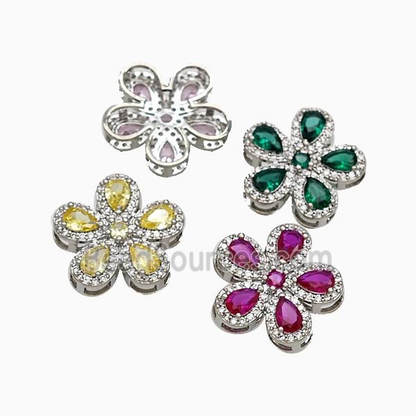 Copper Flower Pendant Pave Zirconia Crystal Glass Platinum Plated Mixed