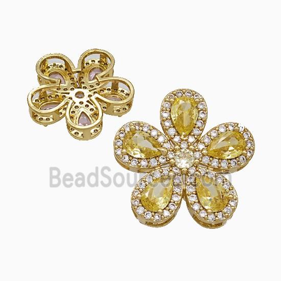 Copper Flower Pendant Pave Zirconia Yellow Crystal Glass Gold Plated