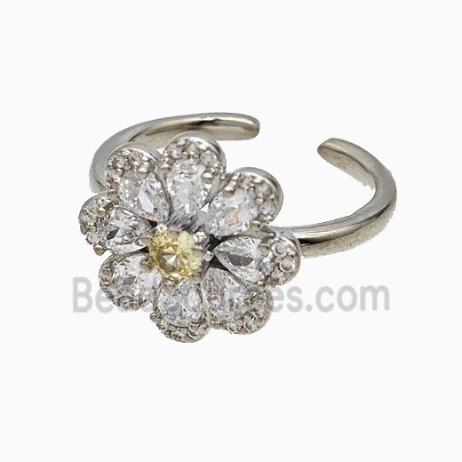 Copper Flower Rings Pave Zirconia Crystal Glass Platinum Plated