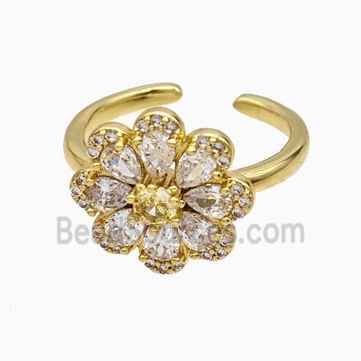 Copper Flower Rings Pave Zirconia Crystal Glass Gold Plated