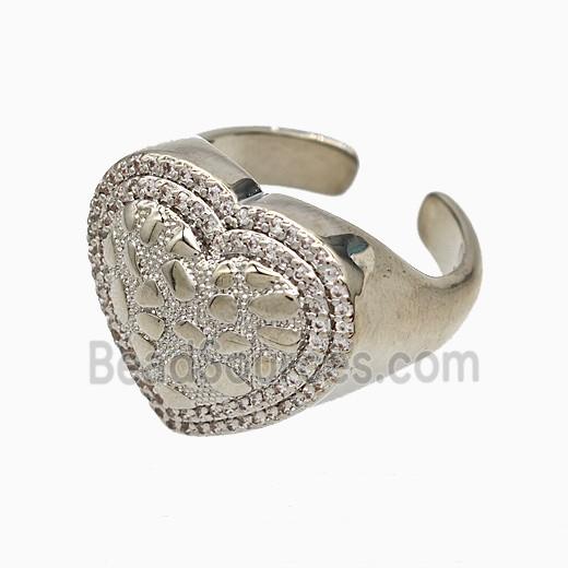 Copper Heart Rings Pave Zirconia Platinum Plated