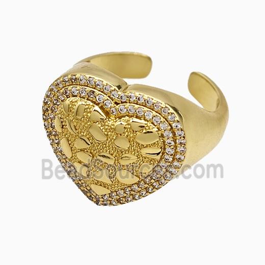 Copper Heart Rings Pave Zirconia Gold Plated