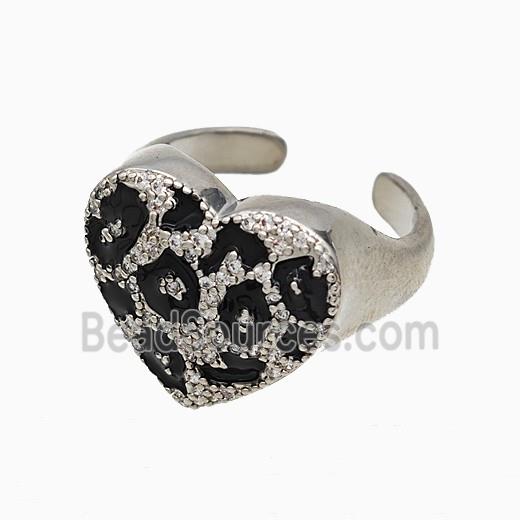 Copper Heart Rings Pave Zirconia Black Enamel Platinum Plated