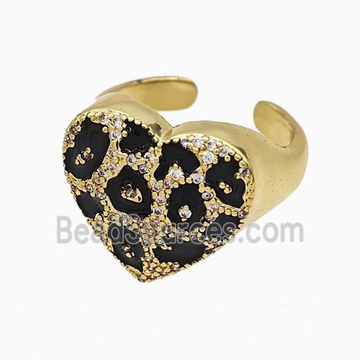 Copper Heart Rings Pave Zirconia Black Enamel Gold Plated
