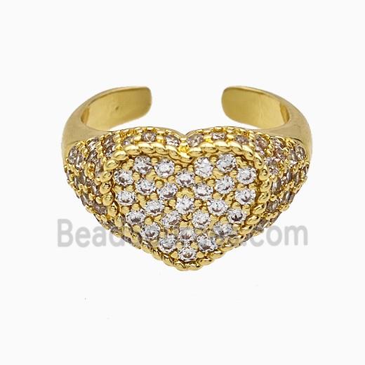 Copper Heart Rings Micropave Zirconia Gold Plated