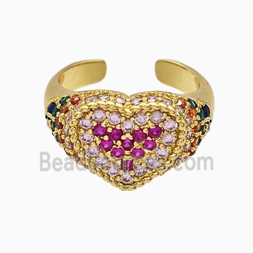 Copper Heart Rings Micropave Zirconia Gold Plated