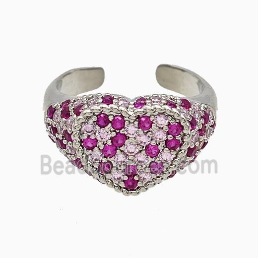 Copper Heart Rings Micropave Zirconia Platinum Plated