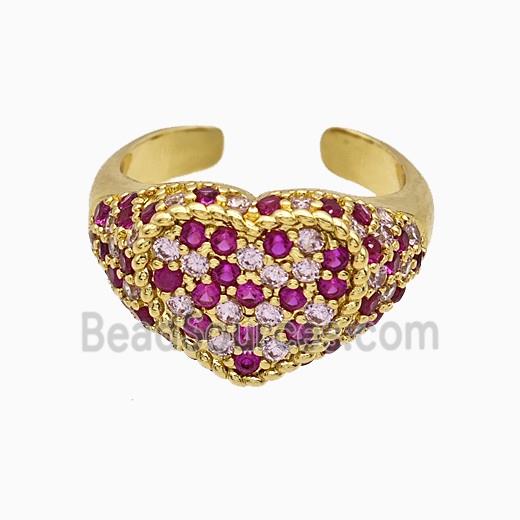 Copper Heart Rings Micropave Zirconia Gold Plated