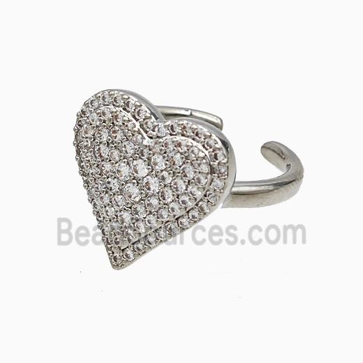 Copper Heart Rings Micropave Zirconia Platinum Plated