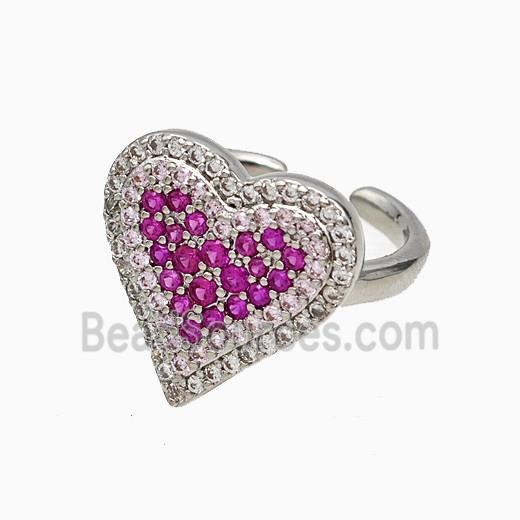 Copper Heart Rings Micropave Zirconia Platinum Plated