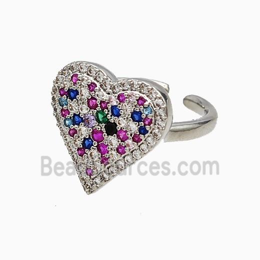 Copper Heart Rings Micropave Zirconia Platinum Plated