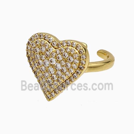 Copper Heart Rings Micropave Zirconia Gold Plated