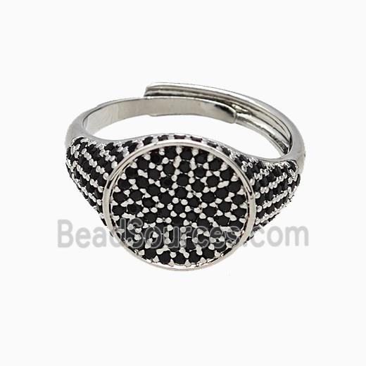 Copper Sun Rings Pave Black Zirconia Adjustable Platinum Plated