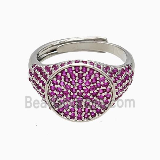 Copper Sun Rings Pave Fuchsia Zirconia Adjustable Platinum Plated