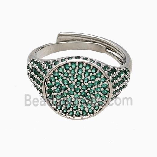 Copper Sun Rings Pave Green Zirconia Adjustable Platinum Plated