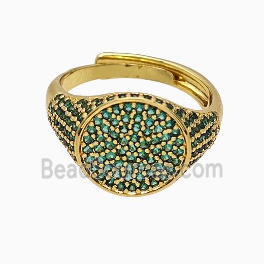 Copper Sun Rings Pave Green Zirconia Adjustable Gold Plated
