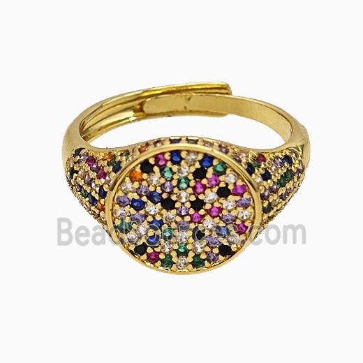Copper Sun Rings Pave Multicolor Zirconia Adjustable Gold Plated