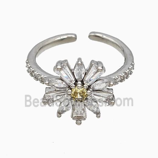 Copper Flower Rings Pave Zirconia Platinum Plated