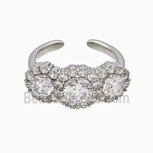 Copper Flower Rings Pave Zirconia Crystal Glass Platinum Plated