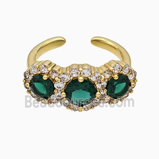 Copper Flower Rings Pave Zirconia Green Crystal Glass Gold Plated