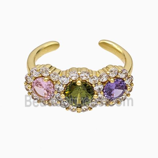 Copper Flower Rings Pave Zirconia Multicolor Crystal Glass Gold Plated