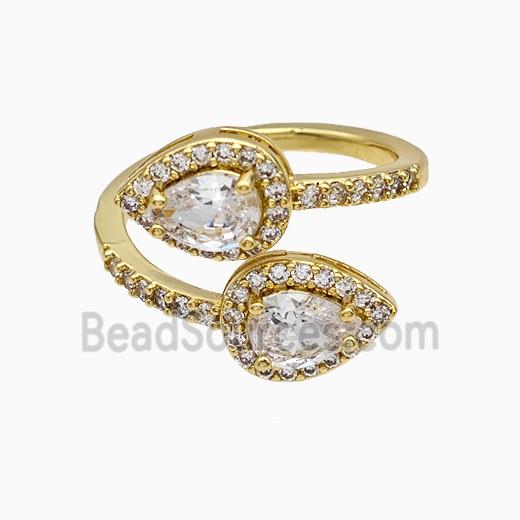 Copper Teardrop Rings Pave Zirconia Crystal Glsss Gold Plated