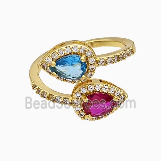 Copper Teardrop Rings Pave Zirconia Crystal Glsss Gold Plated