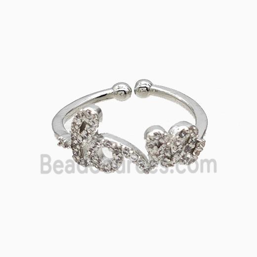 Copper Love Rings Pave Zirconia Platinum Plated