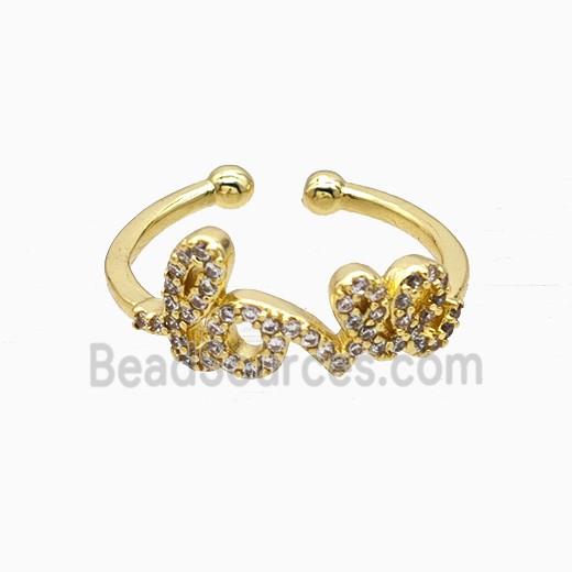 Copper Love Rings Pave Zirconia Gold Plated