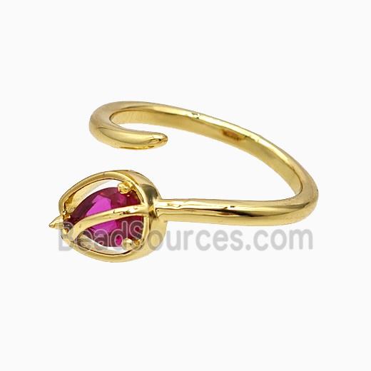 Copper Tulip Flower Rings Pave Crystal Glass Gold Plated