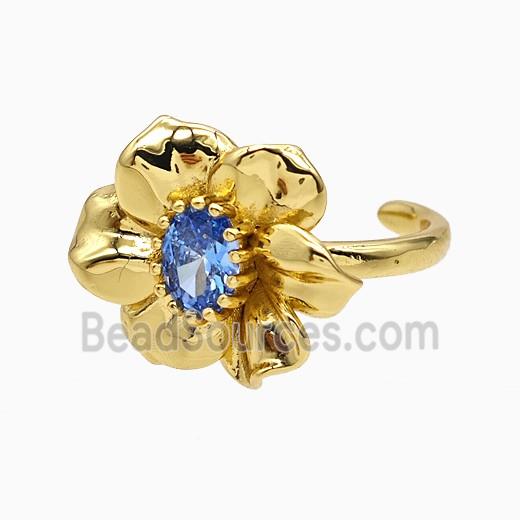 Copper Flower Rings Pave Crystal Glass Gold Plated