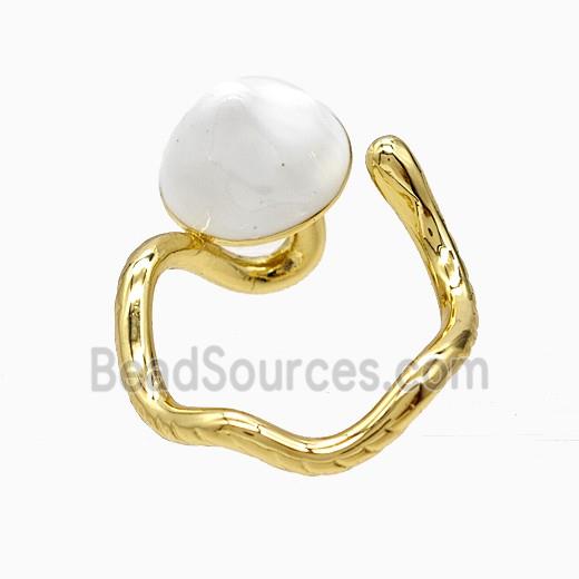 Copper Mushroom Rings White Enamel Gold Plated