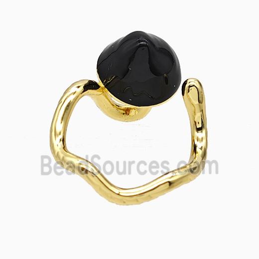 Copper Mushroom Rings Black Enamel Gold Plated