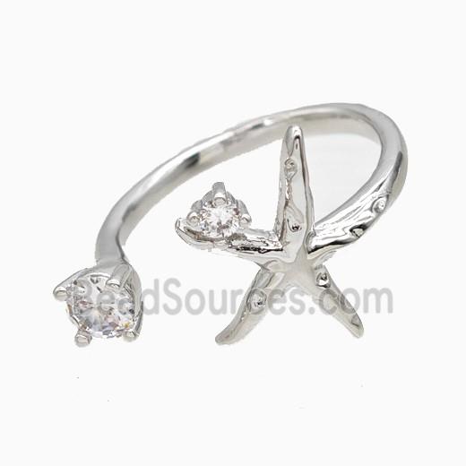 Copper Starfish Rings Pave Zirconia Platinum Plated