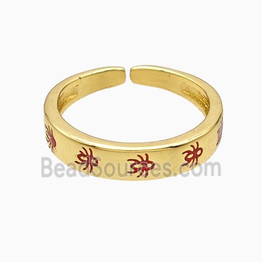 Copper Ladybug Rings Red Enamel Gold Plated