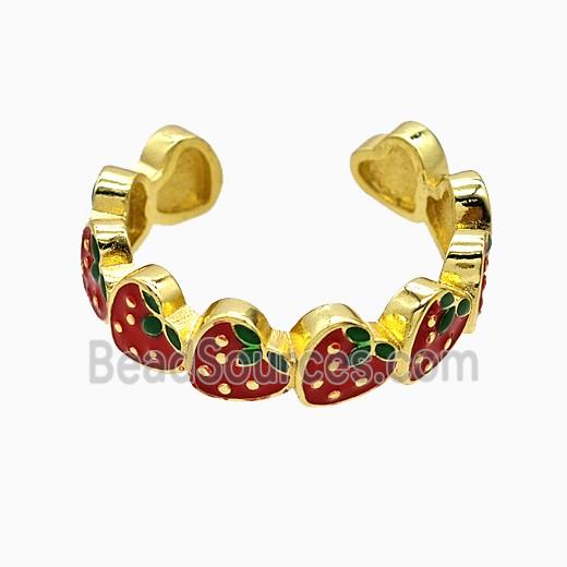 Copper Strawberry Rings Red Enamel Gold Plated