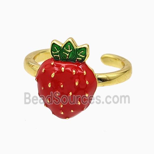 Copper Strawberry Rings Red Enamel Gold Plated